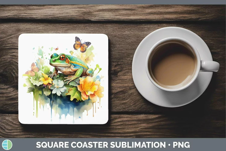 Watercolor Frog Square Coaster Sublimation Coaster Designs