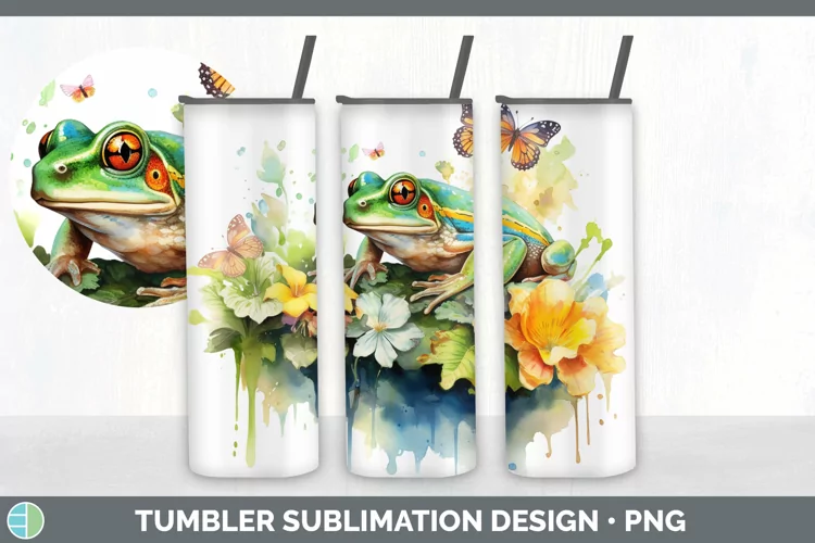 Watercolor Frog Tumbler Sublimation 20 oz Skinny Tumbler Des