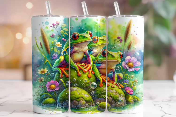 Frog Tumbler Wrap, Floral Frog Tumbler Wrap, Cute Frogs PNG