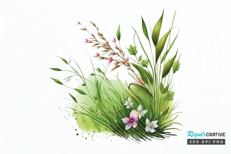 Watercolor Grass Spring Floral PNG Clipart
