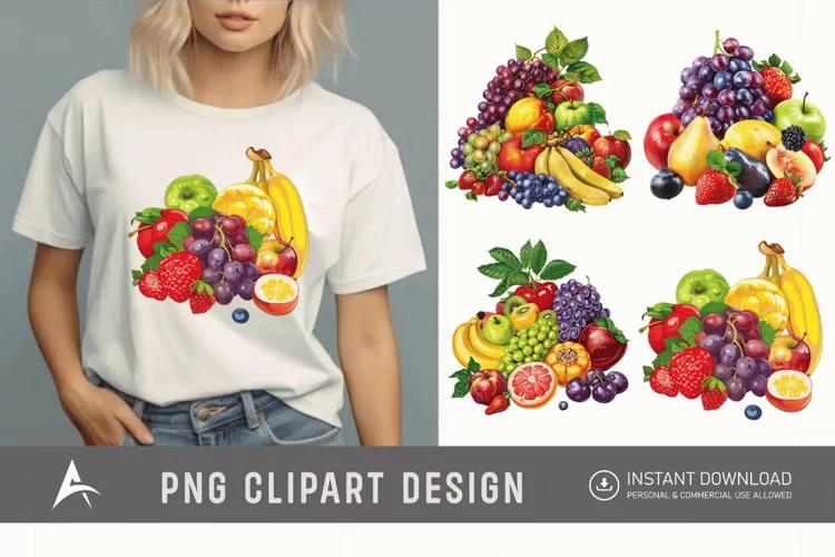 Watercolor Fruit Bunch Pile Clipart