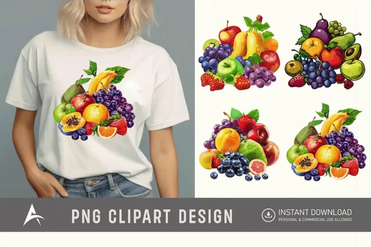 Watercolor Fruit Bunch Pile Clipart