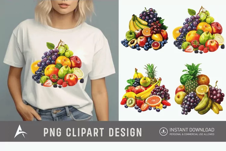 Watercolor Fruit Bunch Pile Clipart