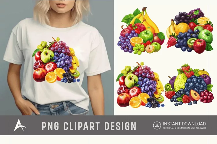 Watercolor Fruit Bunch Pile Clipart