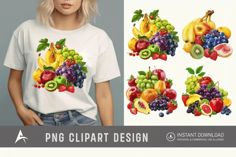 Watercolor Fruit Bunch Pile Clipart