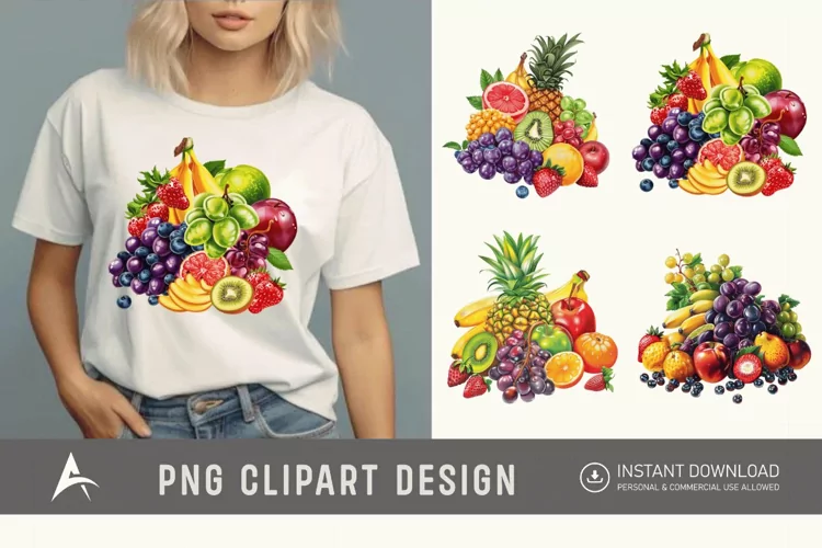 Watercolor Fruit Bunch Pile Clipart