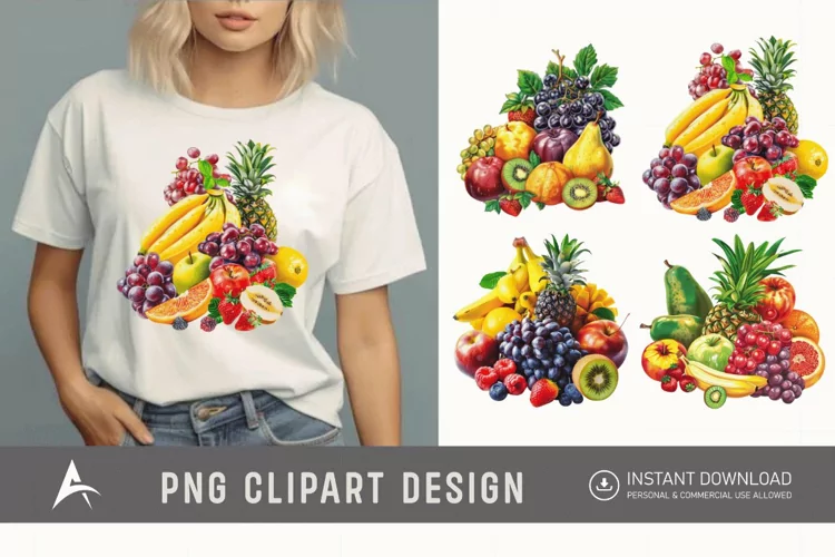 Watercolor Fruit Bunch Pile Clipart
