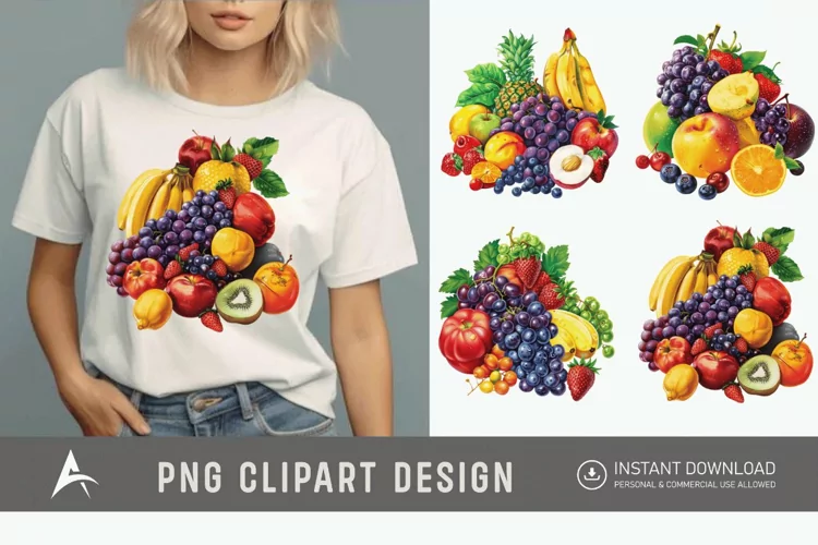 Watercolor Fruit Bunch Pile Clipart