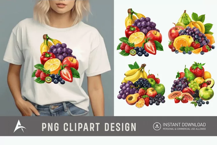 Watercolor Fruit Bunch Pile Clipart