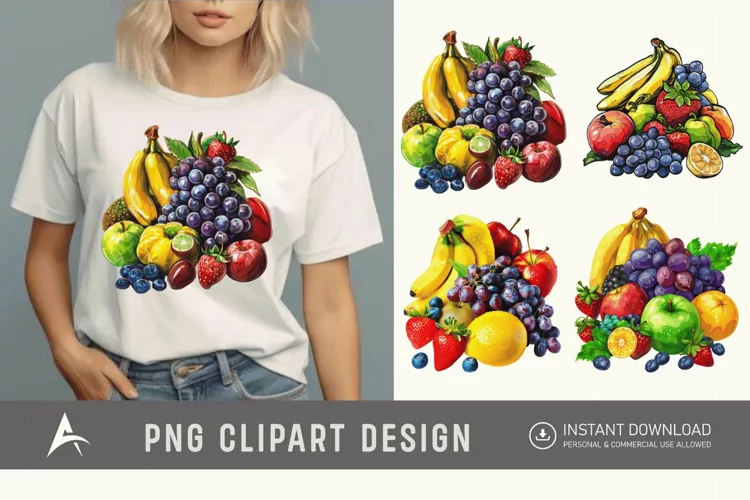 Watercolor Fruit Bunch Pile Clipart