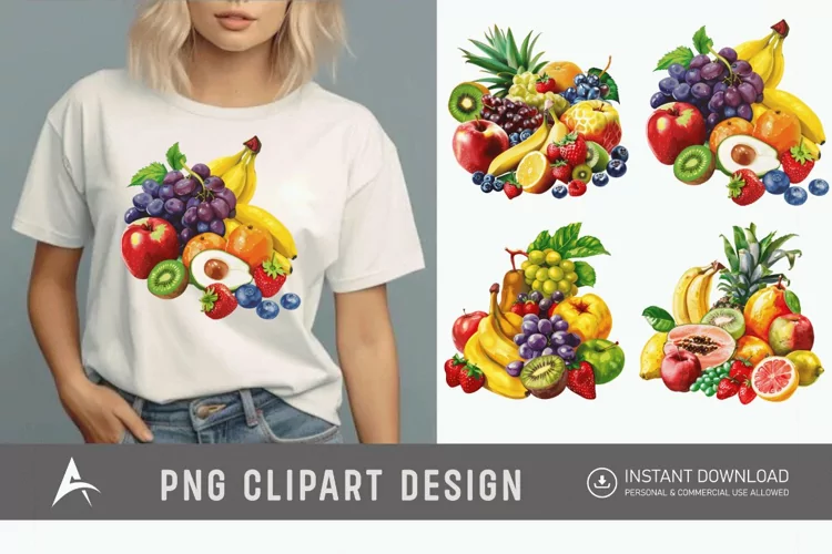 Watercolor Fruit Bunch Pile Clipart