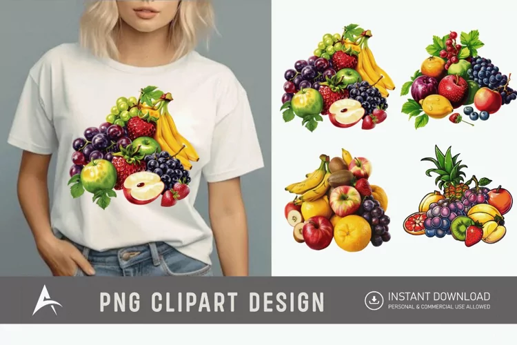 Watercolor Fruit Bunch Pile Clipart