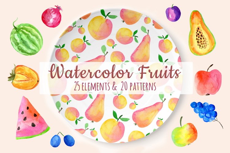 Colorful Watercolor Fruits - Clipart & Seamless Patterns