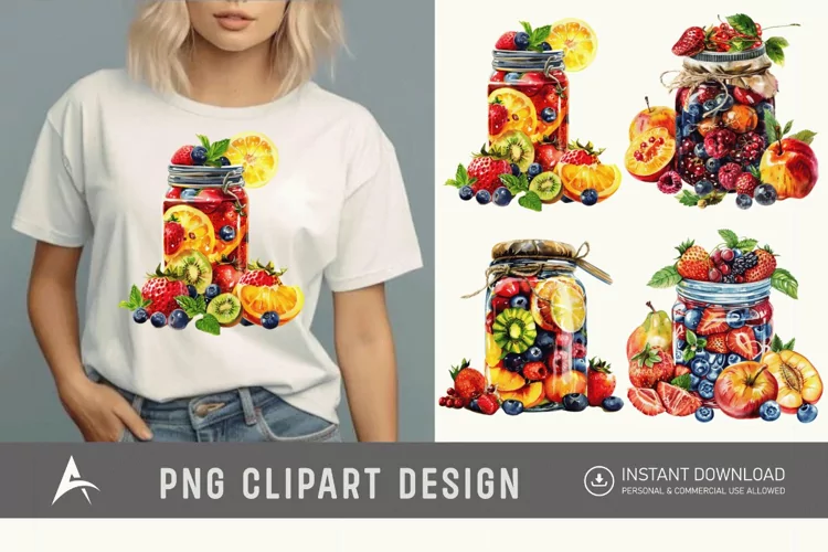 Watercolor Fruits Jarful Joy Clipart