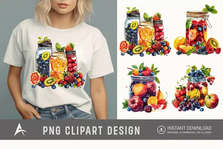 Watercolor Fruits Jarful Joy Clipart