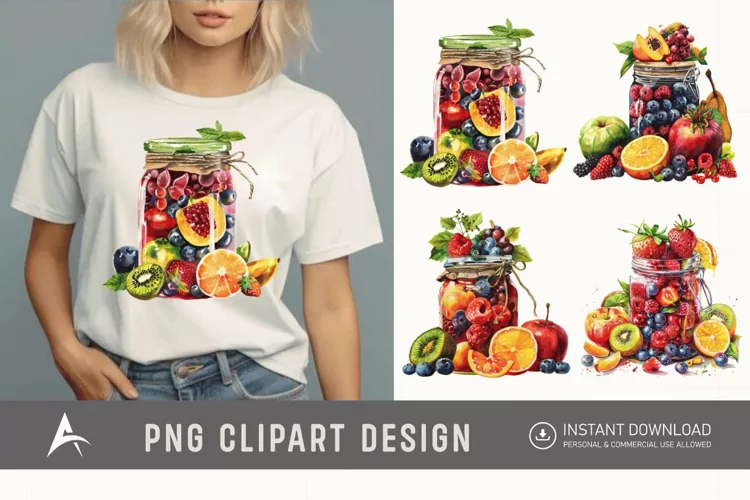 Watercolor Fruits Jarful Joy Clipart