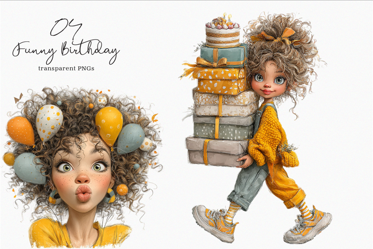 Watercolor Funny Birthday Girls Clipart
