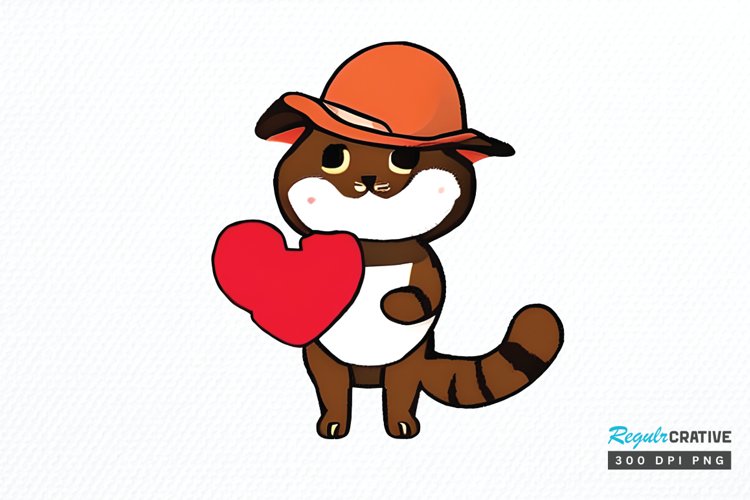 Watercolor Funny Cat Valentine PNG Clipart