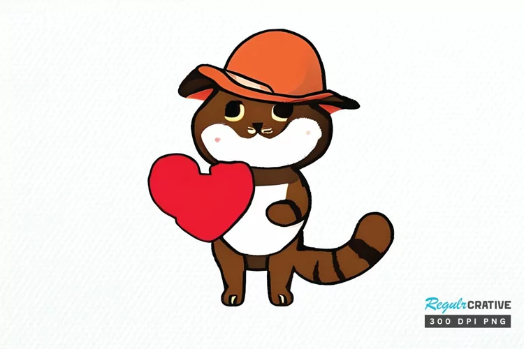 Watercolor Funny Cat Valentine PNG Clipart