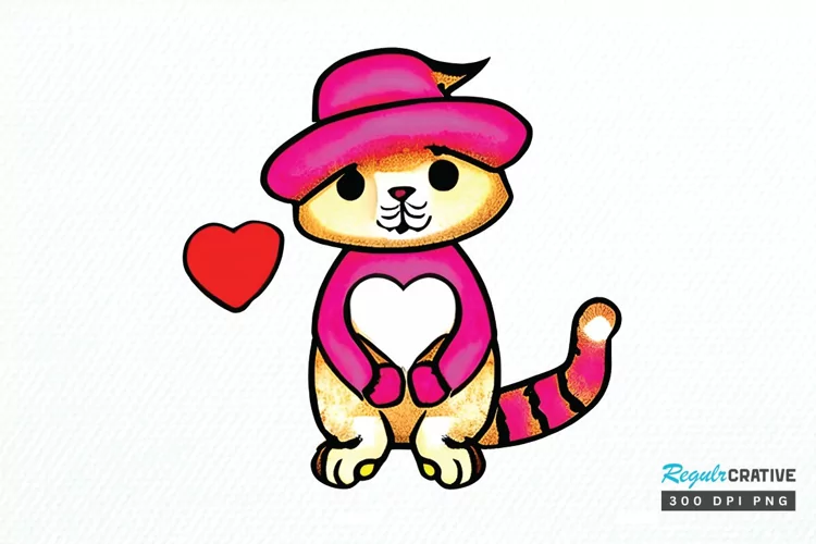 Watercolor Funny Cat Valentine PNG Clipart