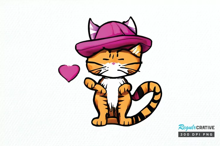 Watercolor Funny Cat Valentine PNG Clipart
