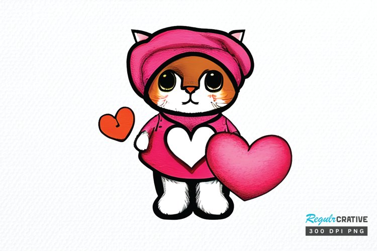 Watercolor Funny Cat Valentine PNG Clipart