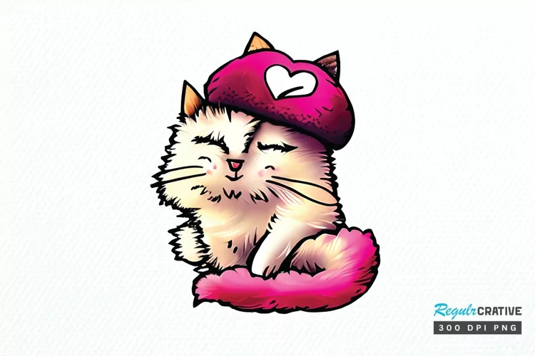 Watercolor Funny Cat Valentine PNG Clipart
