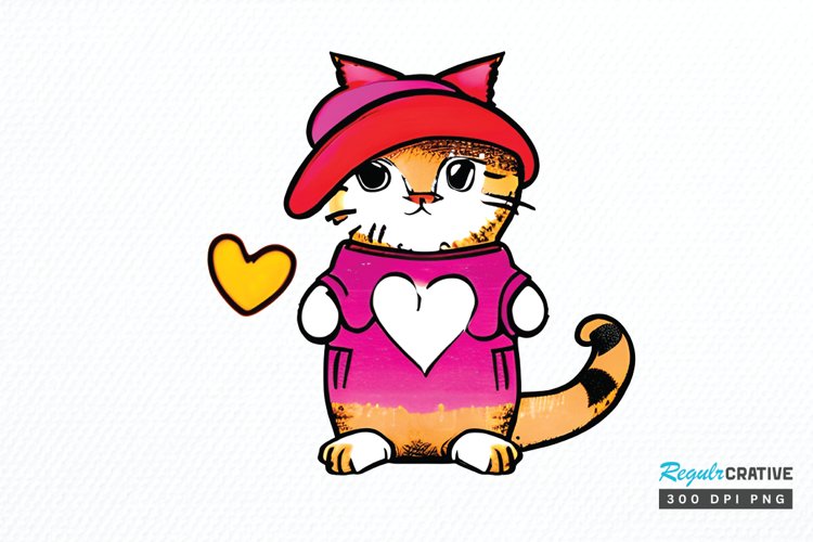 Watercolor Funny Cat Valentine PNG Clipart
