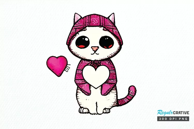 Watercolor Funny Cat Valentine PNG Clipart