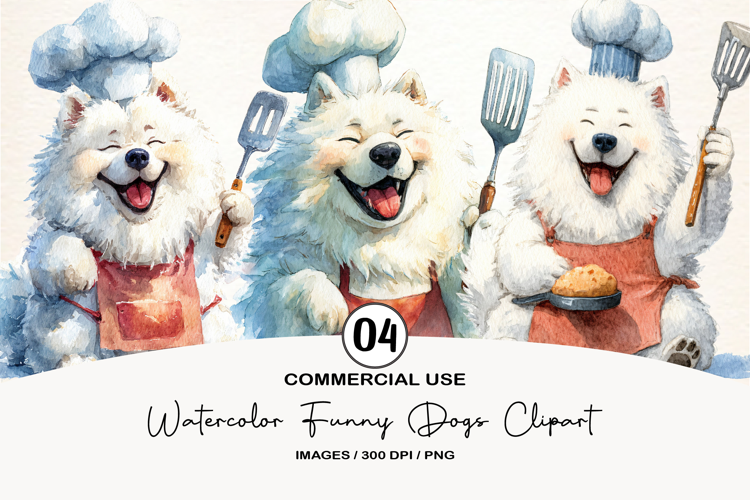 Watercolor Funny Dogs Clipart, 4 Animal Sublimation Design