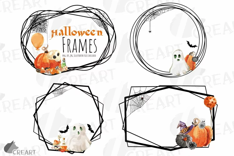 Scary Halloween greeting cards black geo frames and borders.