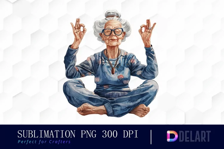 Funny Yoga Grandma Watercolor Clipart