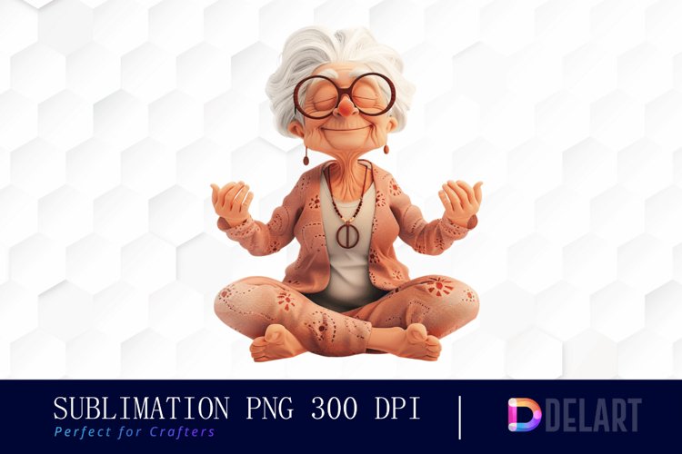 Funny Yoga Grandma Watercolor Clipart example image 1