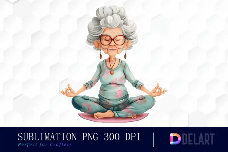 Funny Yoga Grandma Watercolor Clipart