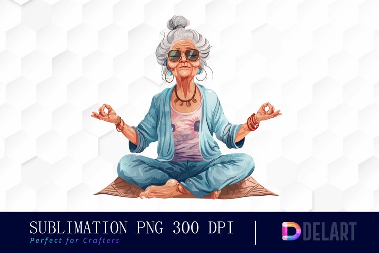 Funny Yoga Grandma Illustration Clipart example image 1