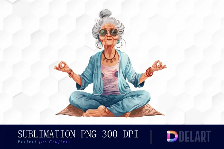Funny Yoga Grandma Illustration Clipart