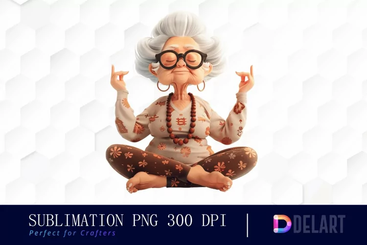 Funny Yoga Grandma Watercolor Clipart