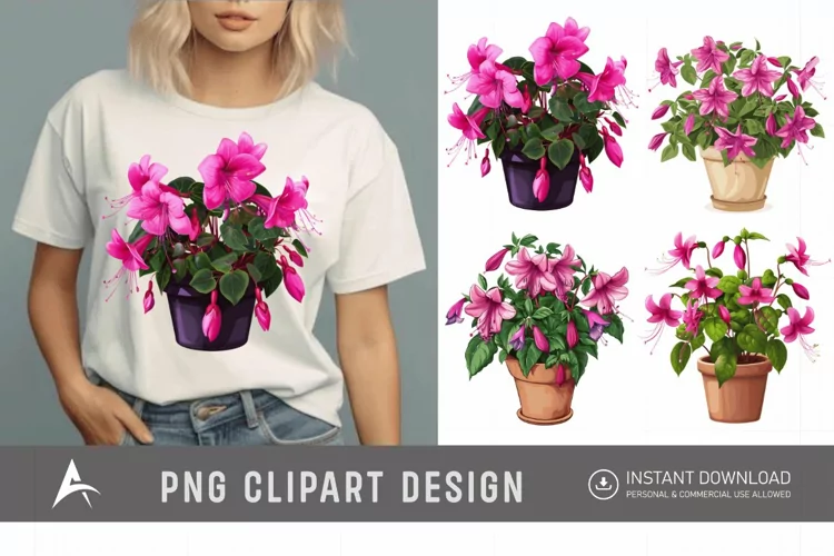 Watercolor Fuchsia Flowers in Pots Clipart