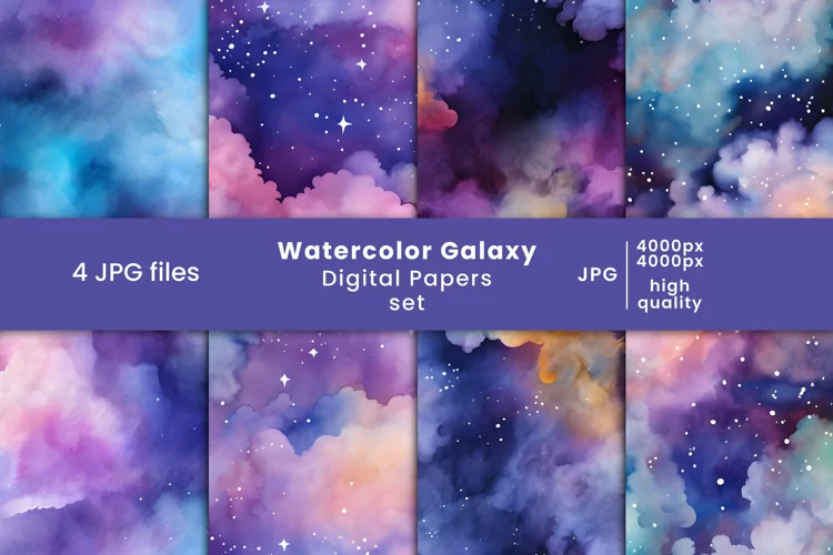 watercolor galaxy digital paper and sky patterns