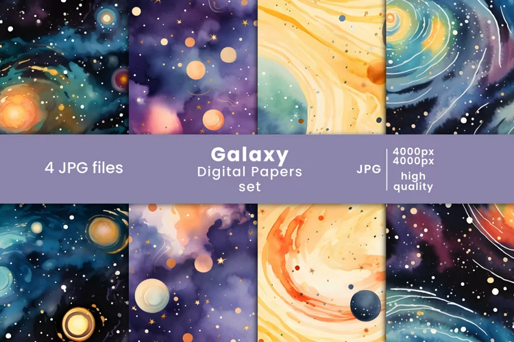 watercolor galaxy digital papers and universe patterns