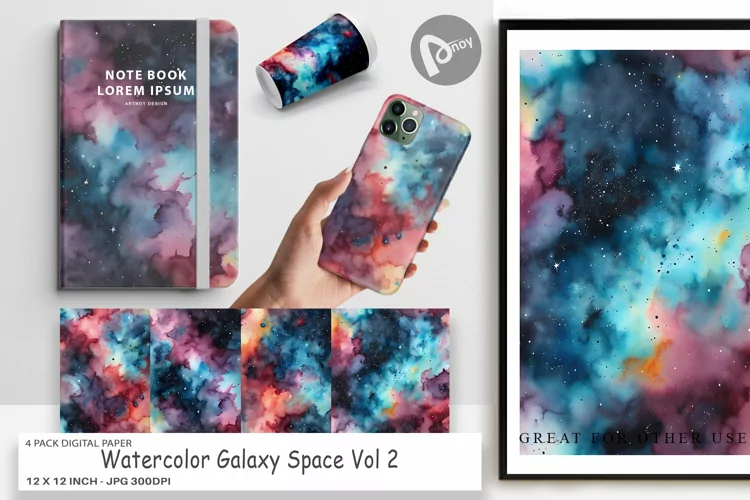 Digital Paper Watercolor Galaxy Space