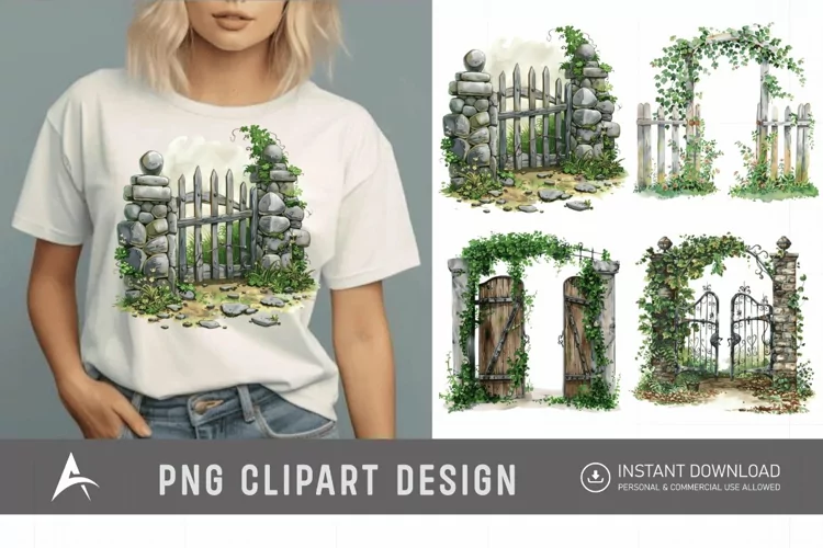 Watercolor Garden Gate Clipart