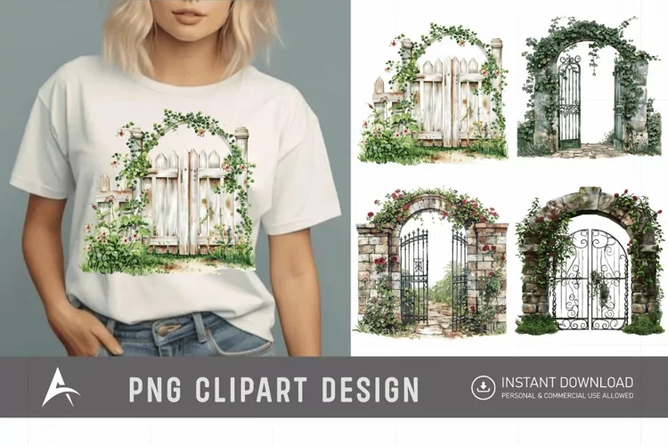 Watercolor Garden Gate Clipart