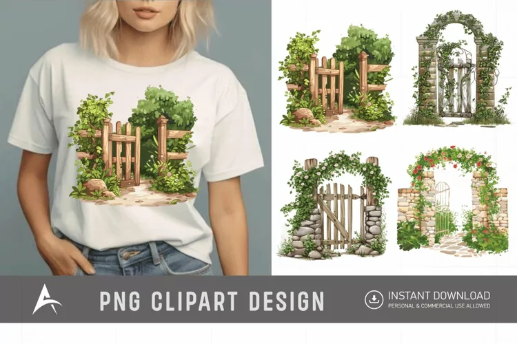 Watercolor Garden Gate Clipart