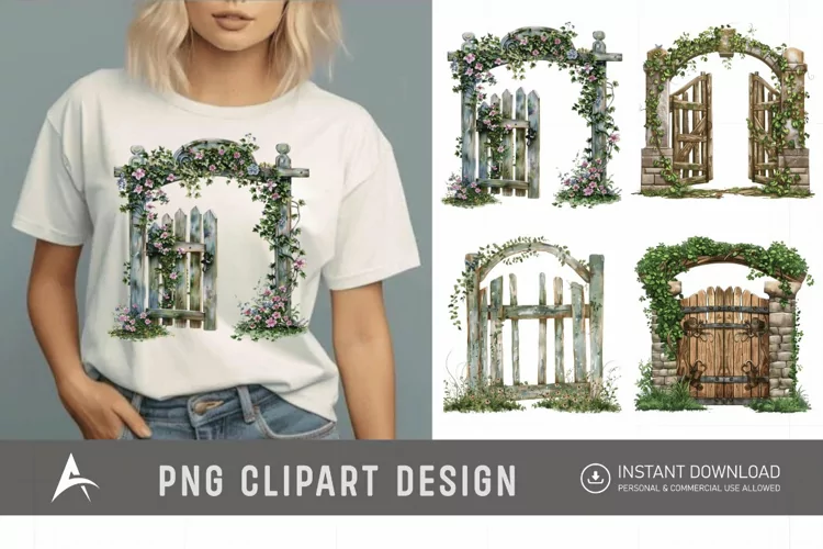 Watercolor Garden Gate Clipart