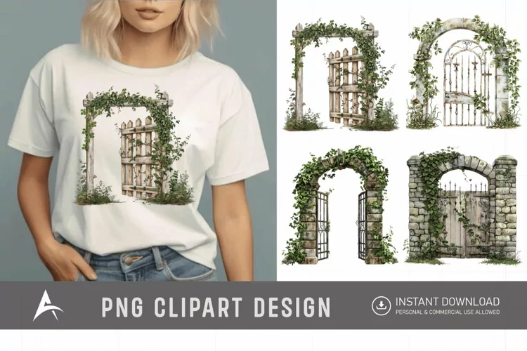 Watercolor Garden Gate Clipart