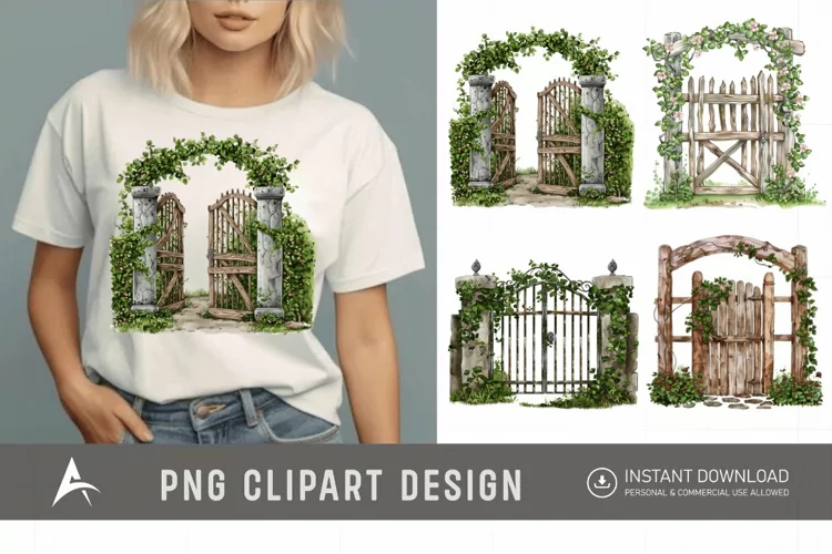 Watercolor Garden Gate Clipart