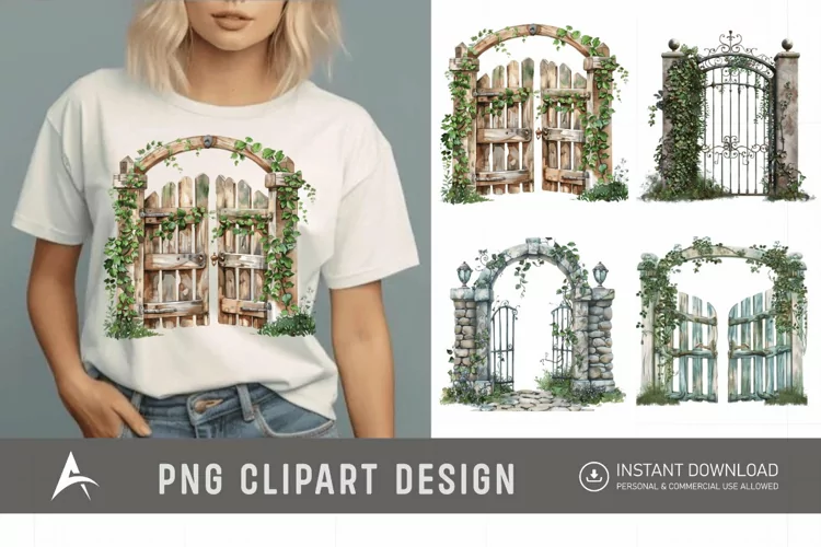 Watercolor Garden Gate Clipart