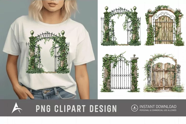 Watercolor Garden Gate Clipart