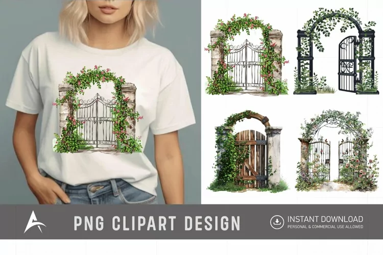 Watercolor Garden Gate Clipart